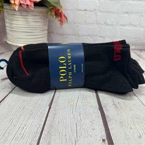 NWT Polo Ralph Lauren Men's Black no show Socks 8pk bright "POLO" logo